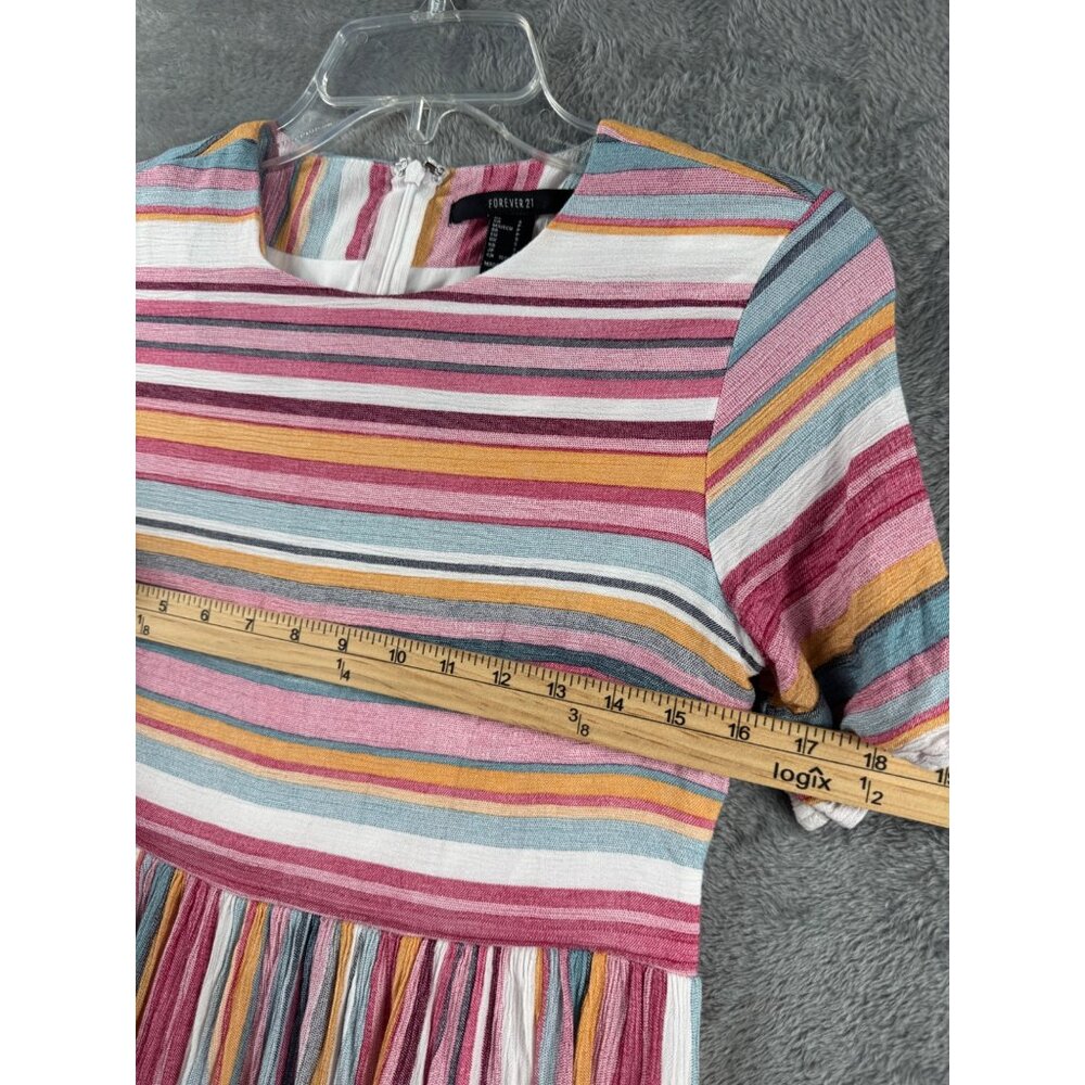 Forever 21 Womans Babydoll Dress Multicolor Striped Short Sleeve Size S - Picture 6 of 10